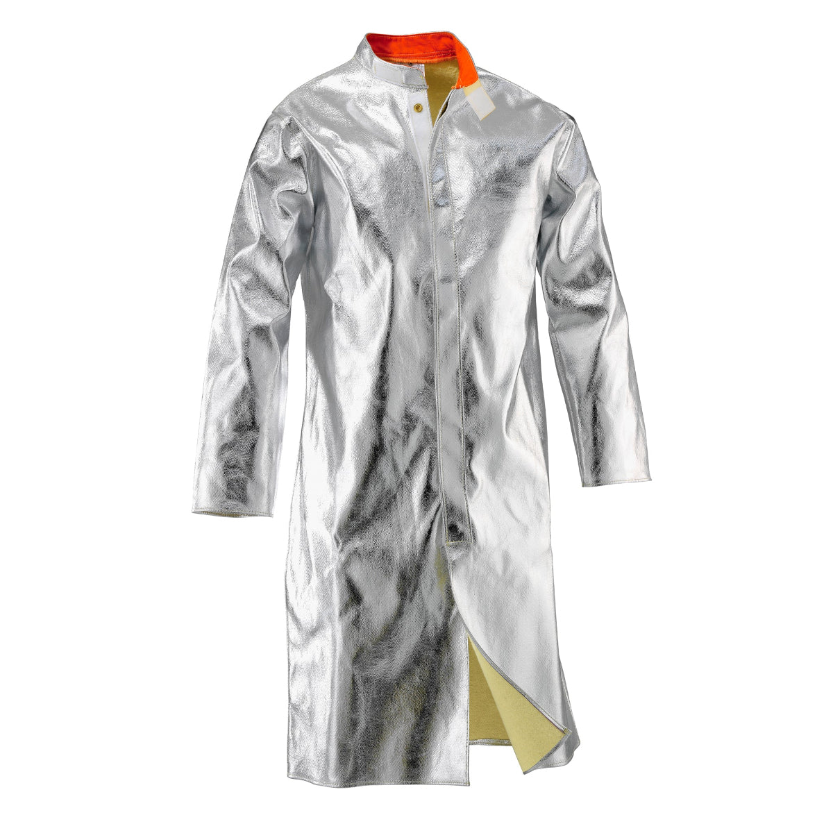 Cappotto ignifugo alluminizzato Hotworks modello V2KA, ideale per fonderie e industrie metallurgiche, offre elevata protezione anticalore e resistenza al calore radiante in ambienti ad alta temperatura.