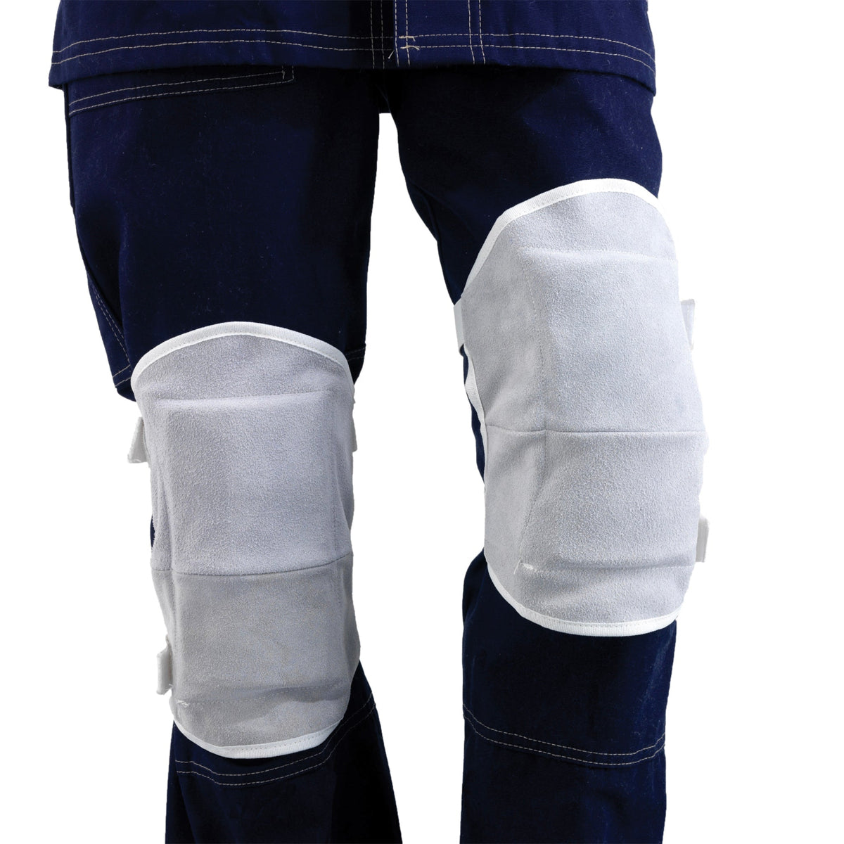 Ginocchiere per saldatura Hotworks KNEE PADS in pelle crosta con imbottitura interna, progettate per garantire comfort e protezione durante lavori di saldatura e operazioni industriali prolungate.