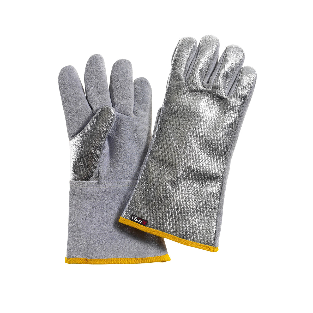 Guanti da saldatura Hotworks modello 35SCRAL con dorso alluminizzato e palmo in crosta, progettati per garantire protezione avanzata dal calore e dagli spruzzi di metallo durante le operazioni di saldatura.