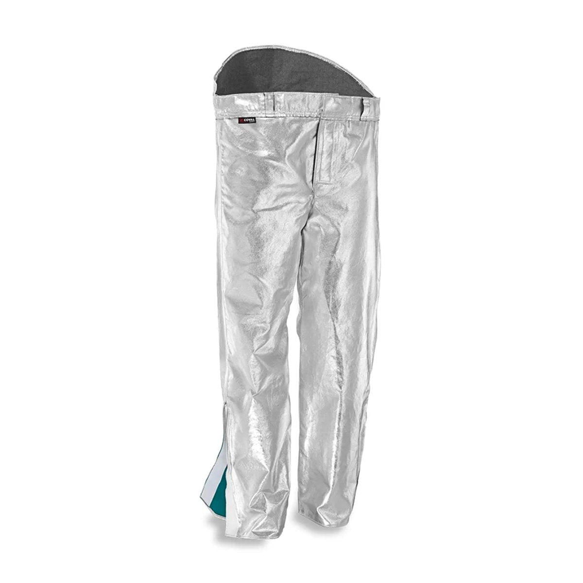 Pantaloni alluminizzati foderati AluSoft V4TCKAF, vista frontale con interno visibile in fibra aramidica per protezione termica avanzata